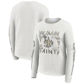 New Orleans Saints WEAR by Erin Andrews Women's Graphic Waffle Long-Sleeve T-Shirt White | NFL