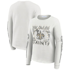 New Orleans Saints WEAR by Erin Andrews Women's Graphic Waffle Long-Sleeve T-Shirt White | NFL