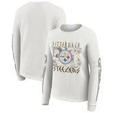 Pittsburgh Steelers WEAR by Erin Andrews Women's Graphic Waffle Long-Sleeve T-Shirt White | NFL