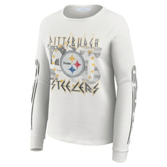 Pittsburgh Steelers WEAR by Erin Andrews Women's Graphic Waffle Long-Sleeve T-Shirt White | NFL