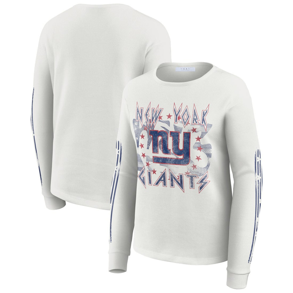 New York Giants WEAR by Erin Andrews Women's Graphic Waffle Long-Sleeve T-Shirt White | NFL