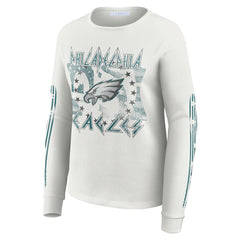 Philadelphia Eagles WEAR by Erin Andrews Women's Graphic Waffle Long-Sleeve T-Shirt White | NFL