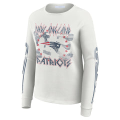 New England Patriots WEAR by Erin Andrews Women's Graphic Waffle Long-Sleeve T-Shirt White | NFL