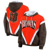 Cleveland Browns WEAR by Erin Andrews Women's Plus Size Retro Crinkle Full-Zip Hoodie Windbreaker Jacket Orange/Brown | NFL