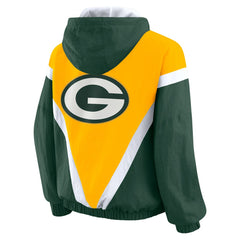Green Bay Packers WEAR by Erin Andrews Women's Plus Size Retro Crinkle Full-Zip Hoodie Windbreaker Jacket Gold/Green | NFL