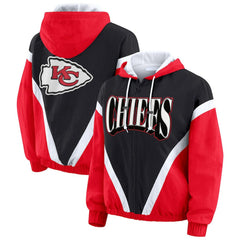 Kansas City Chiefs WEAR by Erin Andrews Women's Plus Size Retro Crinkle Full-Zip Hoodie Windbreaker Jacket Red/Black | NFL