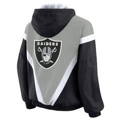 Las Vegas Raiders WEAR by Erin Andrews Women's Plus Size Retro Crinkle Full-Zip Hoodie Windbreaker Jacket Black/Gray | NFL