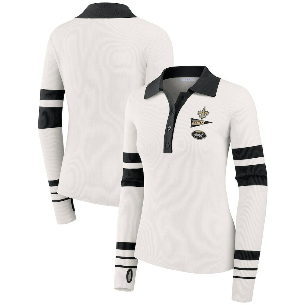 New Orleans Saints WEAR by Erin Andrews Women's Ribbed Henley Polo Sweater White | NFL