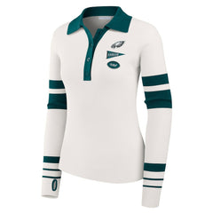 Philadelphia Eagles WEAR by Erin Andrews Women's Ribbed Henley Polo Sweater White | NFL