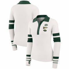 Green Bay Packers WEAR by Erin Andrews Women's Ribbed Henley Polo Sweater White | NFL