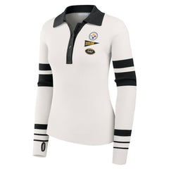 Pittsburgh Steelers WEAR by Erin Andrews Women's Ribbed Henley Polo Sweater White | NFL