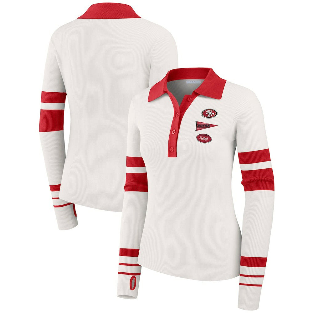 San Francisco 49ers WEAR by Erin Andrews Women's Ribbed Henley Polo Sweater White | NFL