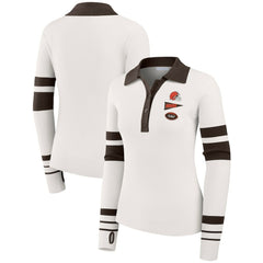Cleveland Browns WEAR by Erin Andrews Women's Ribbed Henley Polo Sweater White | NFL