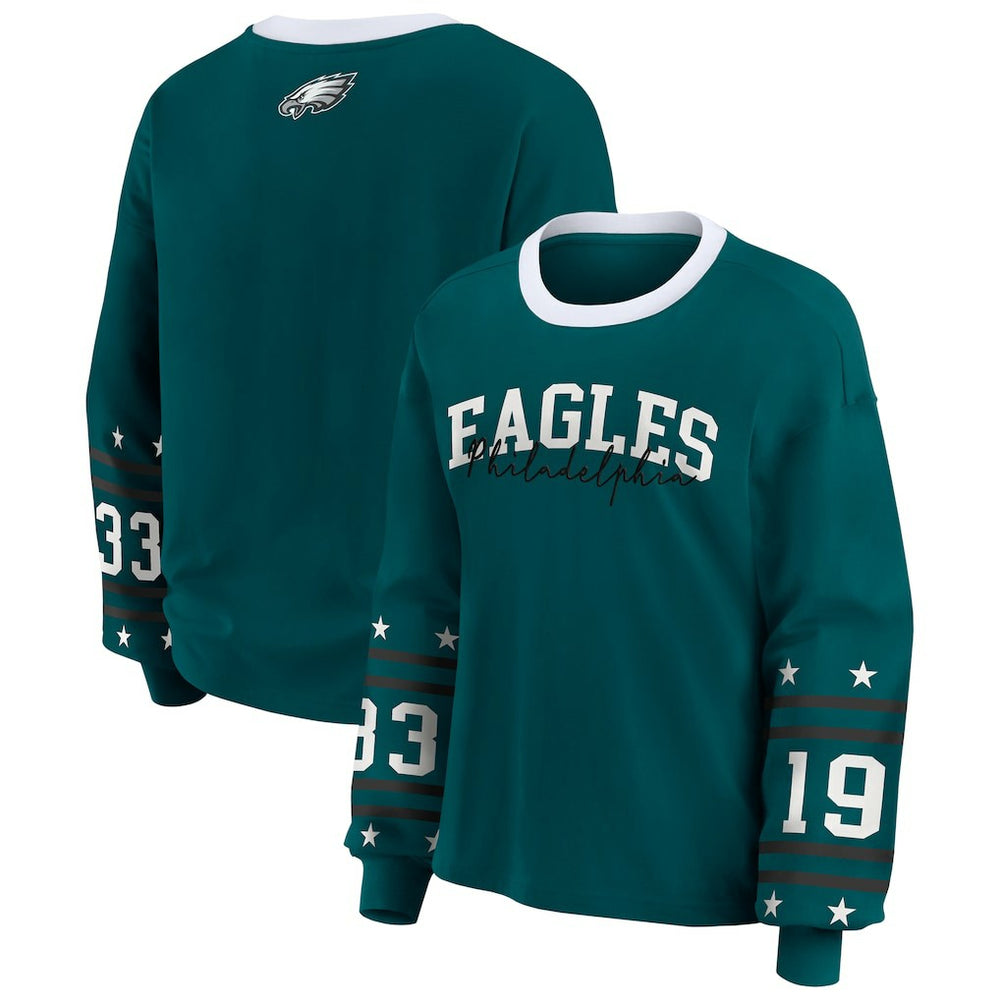 Philadelphia Eagles WEAR by Erin Andrews Women's Plus Size Sport Long-Sleeve T-Shirt Midnight Green | NFL