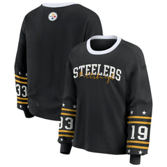 Pittsburgh Steelers WEAR by Erin Andrews Women's Plus Size Sport Long-Sleeve T-Shirt Black | NFL