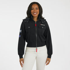 Buffalo Bills WEAR by Erin Andrews Women's Tri-Blend Patch Pocket Cropped Full-Zip Bomber Hoodie Jacket Black | NFL