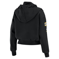 Minnesota Vikings WEAR by Erin Andrews Women's Tri-Blend Patch Pocket Cropped Full-Zip Bomber Hoodie Jacket Black | NFL