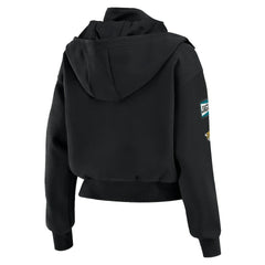 Jacksonville Jaguars WEAR by Erin Andrews Women's Tri-Blend Patch Pocket Cropped Full-Zip Bomber Hoodie Jacket Black | NFL