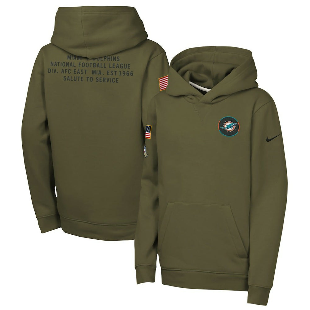 Miami Dolphins Youth 2025 Salute to Service Club Fleece Hoodie Olive | Nike for Sale