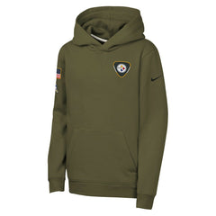 Pittsburgh Steelers Youth 2025 Salute to Service Club Fleece Hoodie Olive | Nike for Sale
