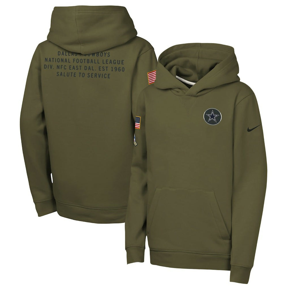 Dallas Cowboys Youth 2025 Salute to Service Club Fleece Hoodie Olive | Nike for Sale