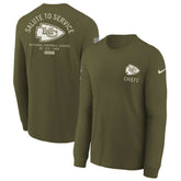 Kansas City Chiefs Youth 2025 Salute to Service Sideline Long Sleeve T-Shirt Olive | Nike for Sale