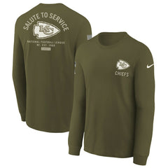 Kansas City Chiefs Youth 2025 Salute to Service Sideline Long Sleeve T-Shirt Olive | Nike for Sale