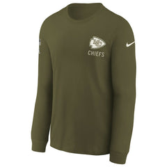 Kansas City Chiefs Youth 2025 Salute to Service Sideline Long Sleeve T-Shirt Olive | Nike for Sale