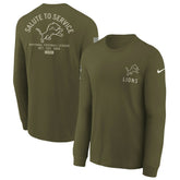 Detroit Lions Youth 2025 Salute to Service Sideline Long Sleeve T-Shirt Olive | Nike for Sale