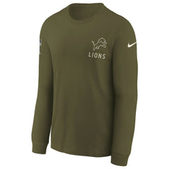 Detroit Lions Youth 2025 Salute to Service Sideline Long Sleeve T-Shirt Olive | Nike for Sale