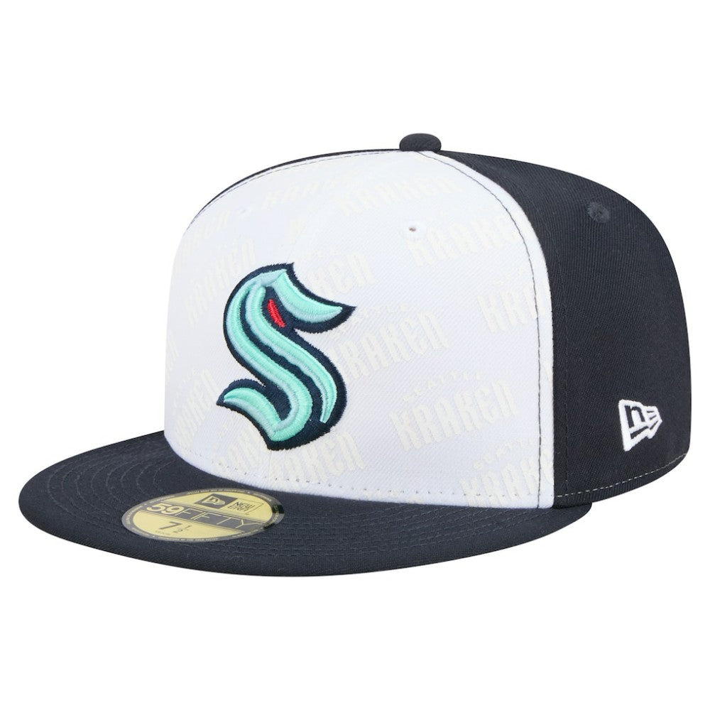 Seattle Kraken New Era Repeat Two-Tone 59FIFTY Fitted Hat - White/Deep Sea Blue - NHL