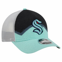 Seattle Kraken New Era Hockey Sock 9FORTY A-Frame M-Crown Adjustable Trucker Hat - Light Blue/Deep Sea Blue - NHL