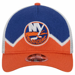 New York Islanders New Era Hockey Sock 9FORTY A-Frame M-Crown Adjustable Trucker Hat - Orange/Royal - NHL