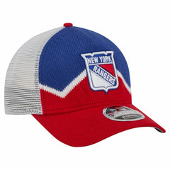 New York Rangers New Era Hockey Sock 9FORTY A-Frame M-Crown Adjustable Trucker Hat - Red/Blue - NHL
