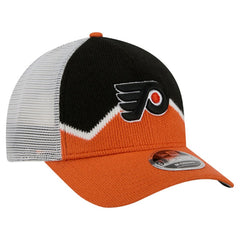 Philadelphia Flyers New Era Hockey Sock 9FORTY A-Frame M-Crown Adjustable Trucker Hat - Orange/Black - NHL