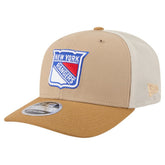 New York Rangers New Era Two-Tone Trucker 9SEVENTY Stretch Snap Adjustable Hat - Tan/Light Brown - NHL