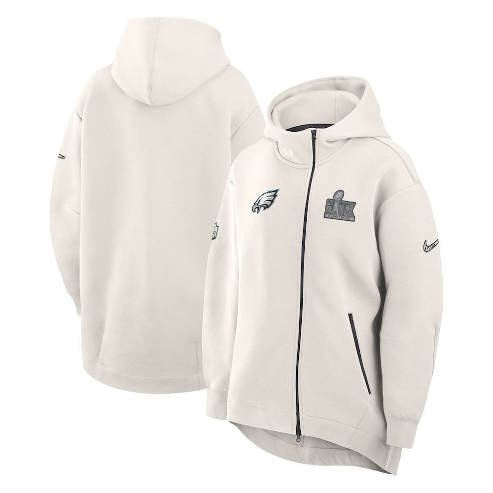 Philadelphia Eagles Women's Super Bowl LIX Opening Night Tech Fleece Full-Zip Hoodie Cream | Nike for Sale