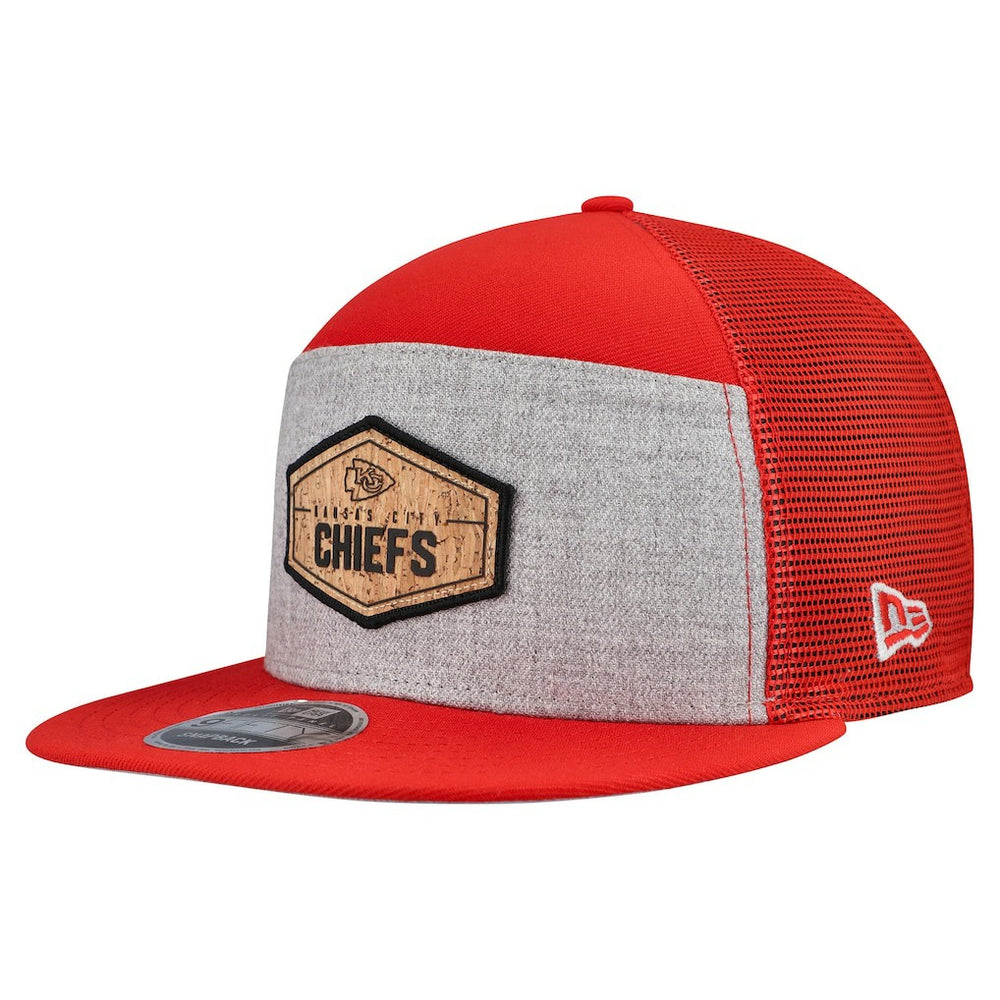 Kansas City Chiefs New Era Cork Split Panel 9FIFTY Trucker Snapback Hat Gray/Red | NFL