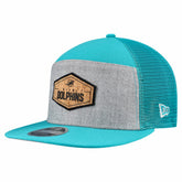 Miami Dolphins New Era Cork Split Panel 9FIFTY Trucker Snapback Hat Gray/Aqua | NFL