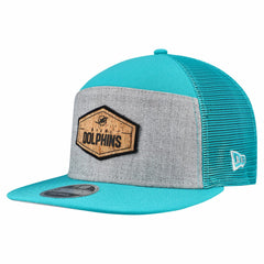 Miami Dolphins New Era Cork Split Panel 9FIFTY Trucker Snapback Hat Gray/Aqua | NFL