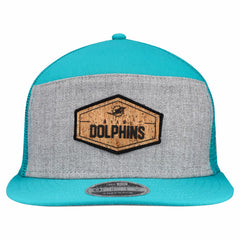 Miami Dolphins New Era Cork Split Panel 9FIFTY Trucker Snapback Hat Gray/Aqua | NFL