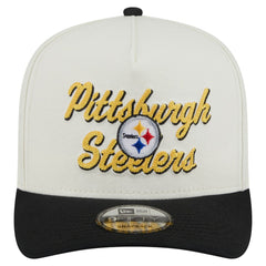 Pittsburgh Steelers New Era Chainstitch A-Frame 9FIFTY Adjustable Hat Cream/Black | NFL