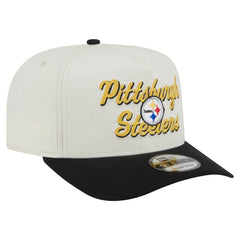 Pittsburgh Steelers New Era Chainstitch A-Frame 9FIFTY Adjustable Hat Cream/Black | NFL