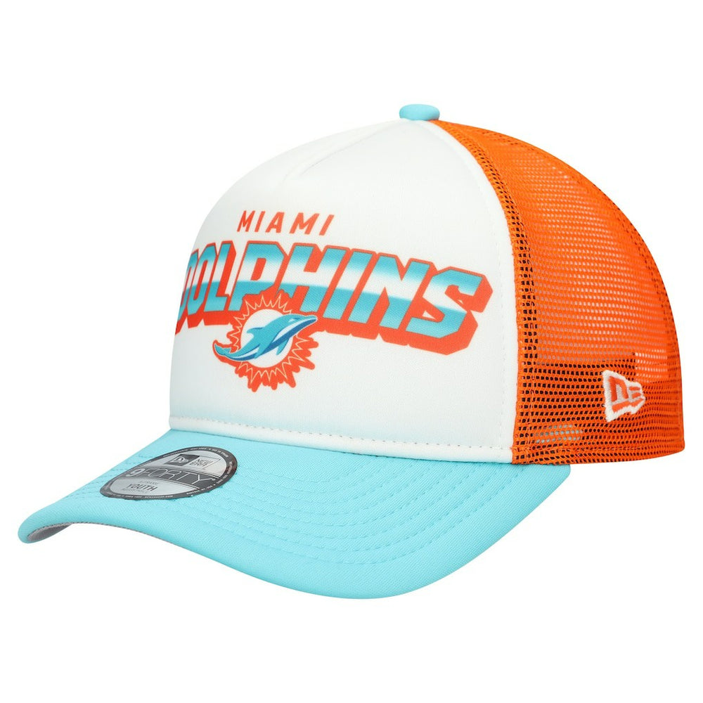 Miami Dolphins New Era Youth Streak 9FORTY A-Frame Adjustable Hat White/Aqua | NFL
