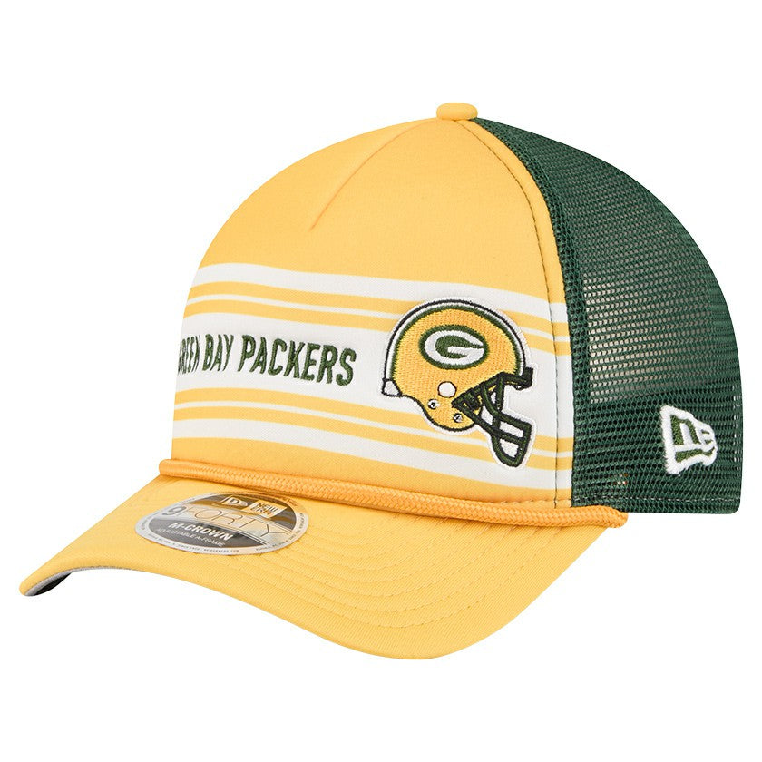 Green Bay Packers New Era Linear A-Frame 9FORTY Adjustable Hat Gold | NFL
