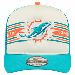 Miami Dolphins New Era Banner A-Frame 9FIFTY Trucker Snapback Hat Cream/Aqua | NFL