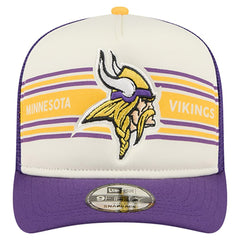 Minnesota Vikings New Era Banner A-Frame 9FIFTY Trucker Snapback Hat Cream/Purple | NFL