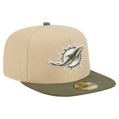 Miami Dolphins New Era Color Pack A-Frame 59FIFTY Fitted Hat Beige/Olive | NFL