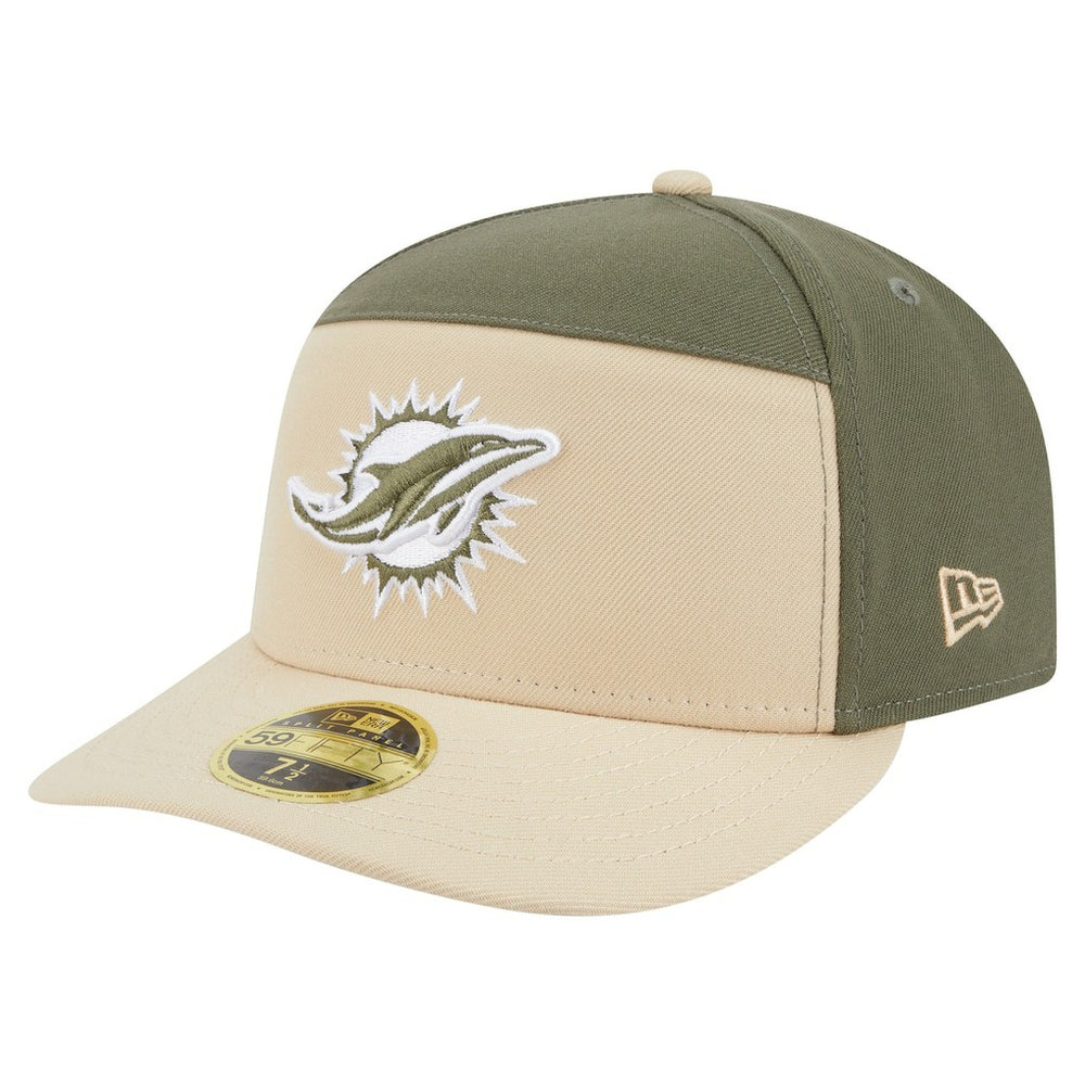 Miami Dolphins New Era Two-Tone Color Pack Split Panel 59FIFTY Fitted Hat Light Beige/Olive | NFL