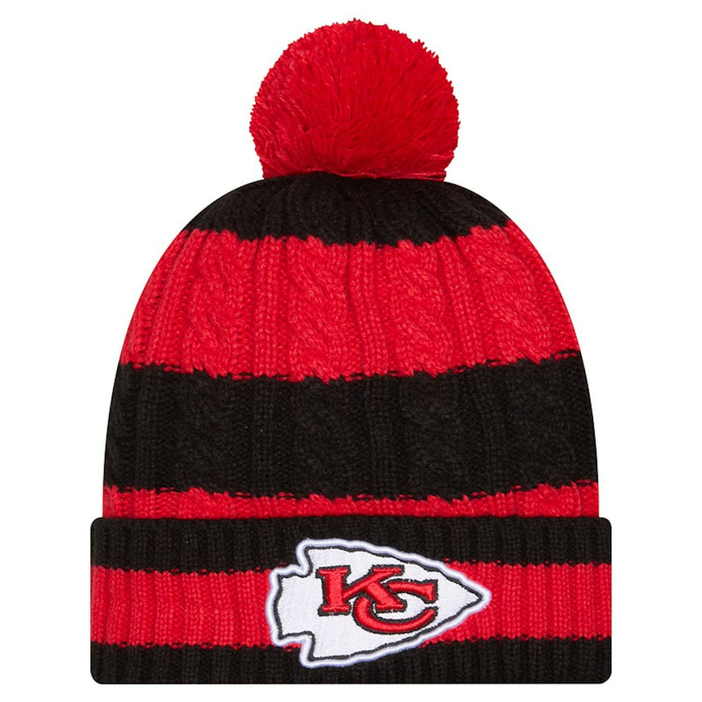 Kansas City Chiefs New Era Women's Braided Cuffed Knit Hat with Pom Red | NFL